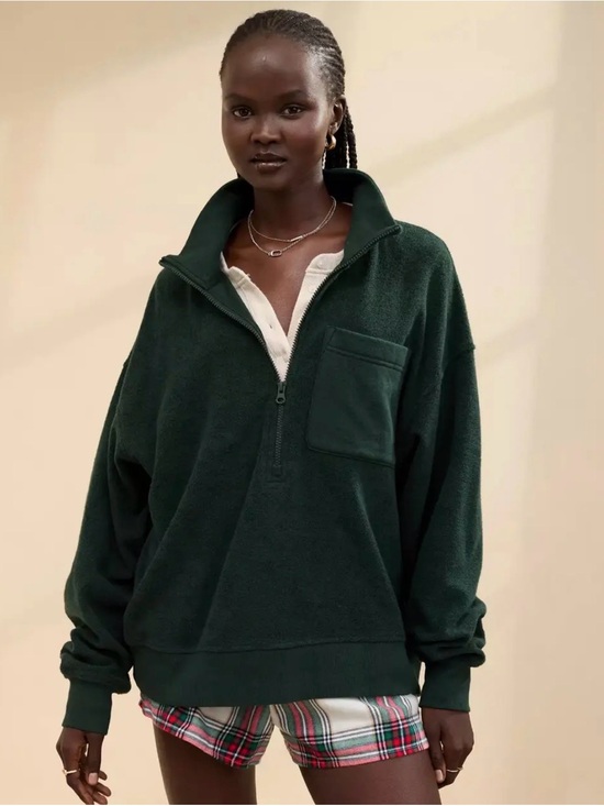aerie Jackets & Blazers - Aerie Sherpa Quarter Zip Pullover Women's Large Green Fleece Cozy